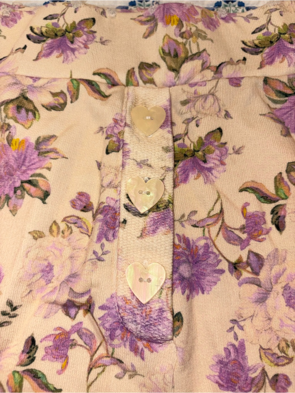 LoveShackFancy Renato Floral Print Shorts M Cotton Jersey Ultra Violet Clouds Sm - Picture 5 of 9
